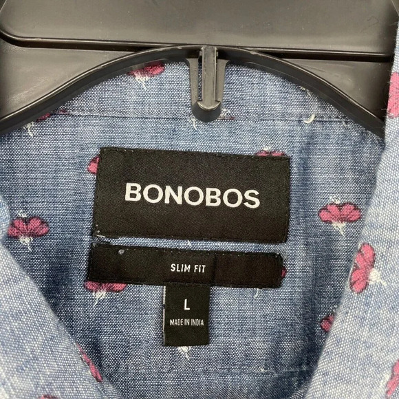 Bonobos Shirt Men's Sz L Blue Button-Down Slim Fit Floral Collared Curved Hem - Picture 10 of 12